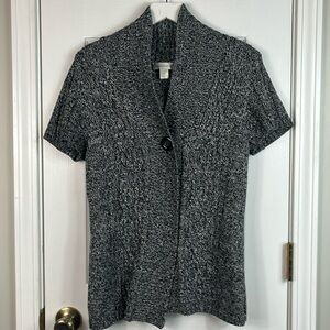 Christopher&Banks black/white short sleeved 1 button short cardigan sweater Med.